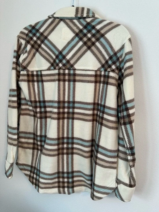 THREAD & SUPPLY Cream Plaid Button-Down Shacket w/ Brown & Light Blue Size S NWT - Picture 3 of 3